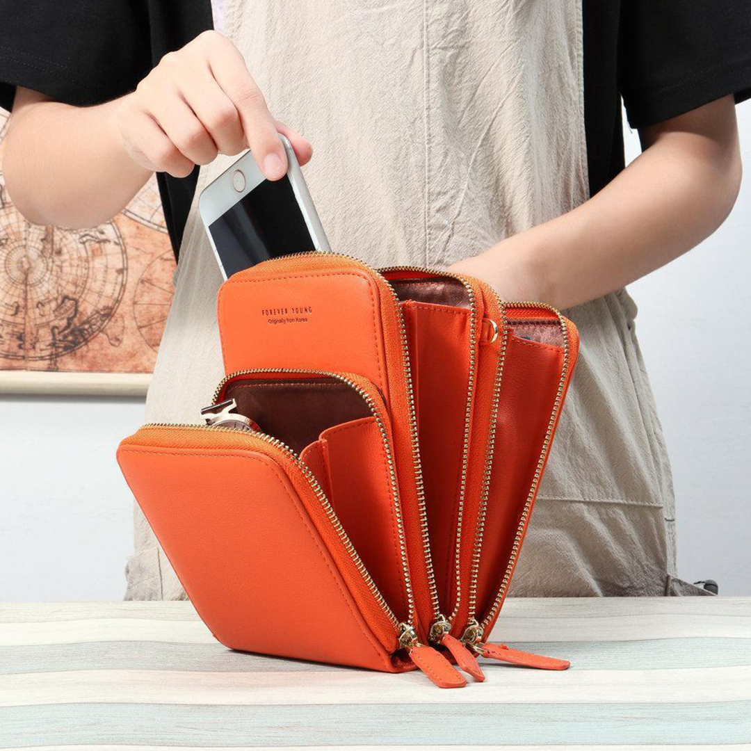 Triple Secure Leather Phone Purse for Chic On-the-Go Style