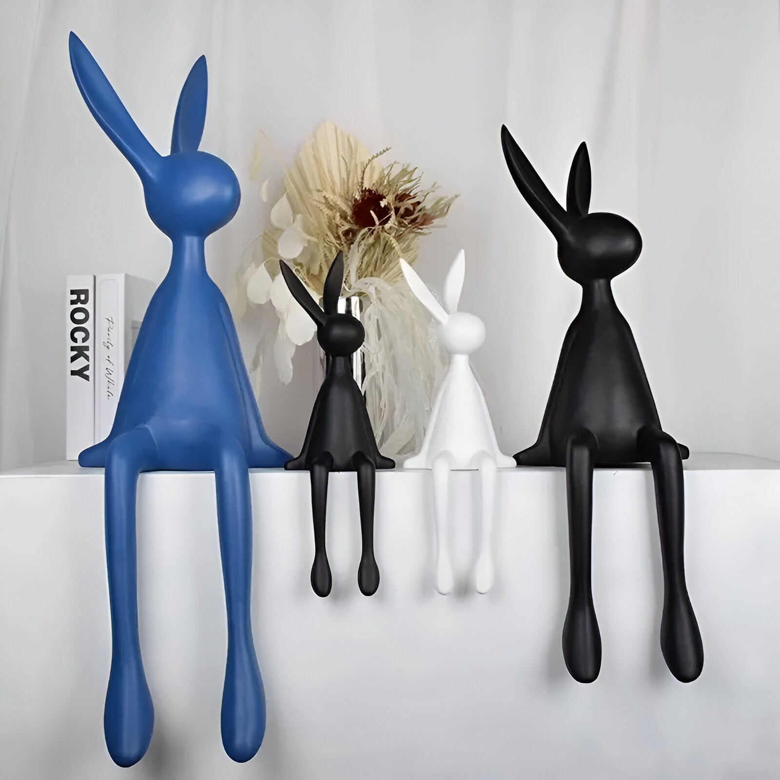 Modern Black White Blue Resin Easter Bunny Decor