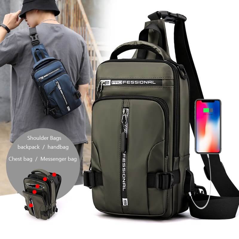 Waterproof Anti-Theft Oxford Crossbody Bag with USB Charging