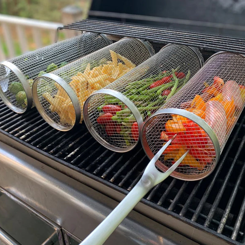Stainless Steel Rotating BBQ Grill Basket for Perfect Grilling