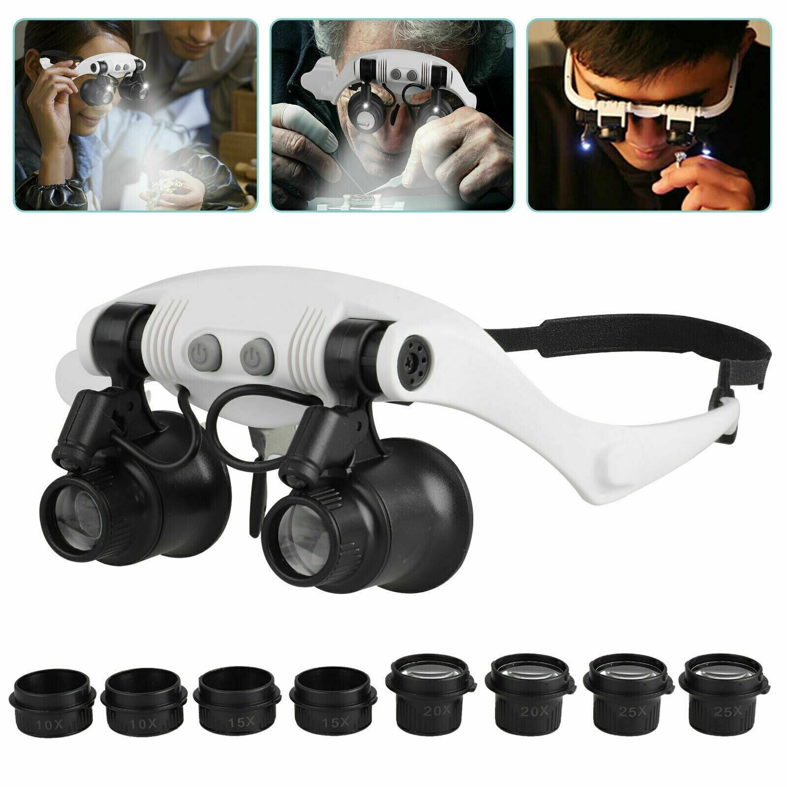 headband magnifier 8x led light jewelry glasses