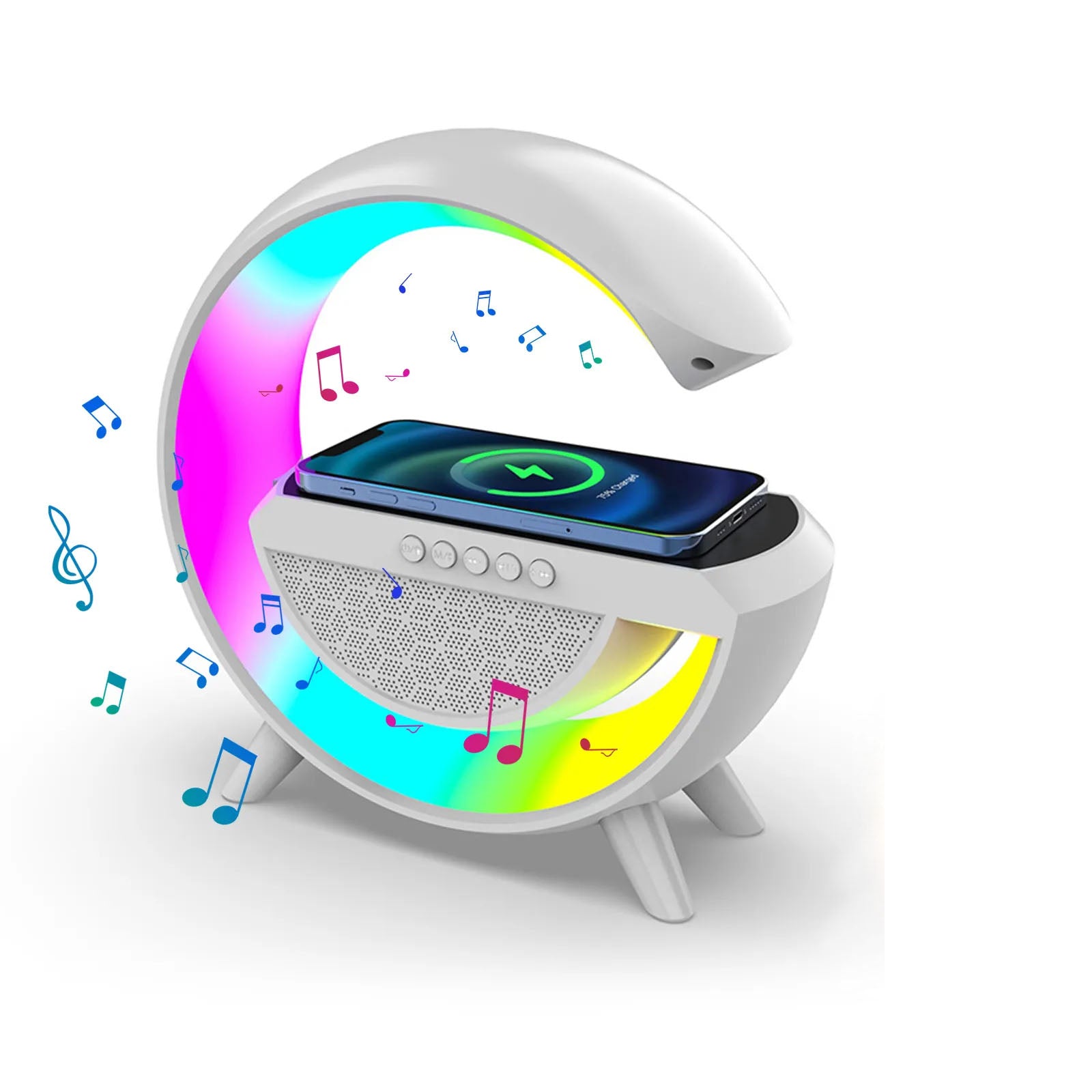 4 in 1 smart alarm clock mood light bluetooth speaker wireless charger