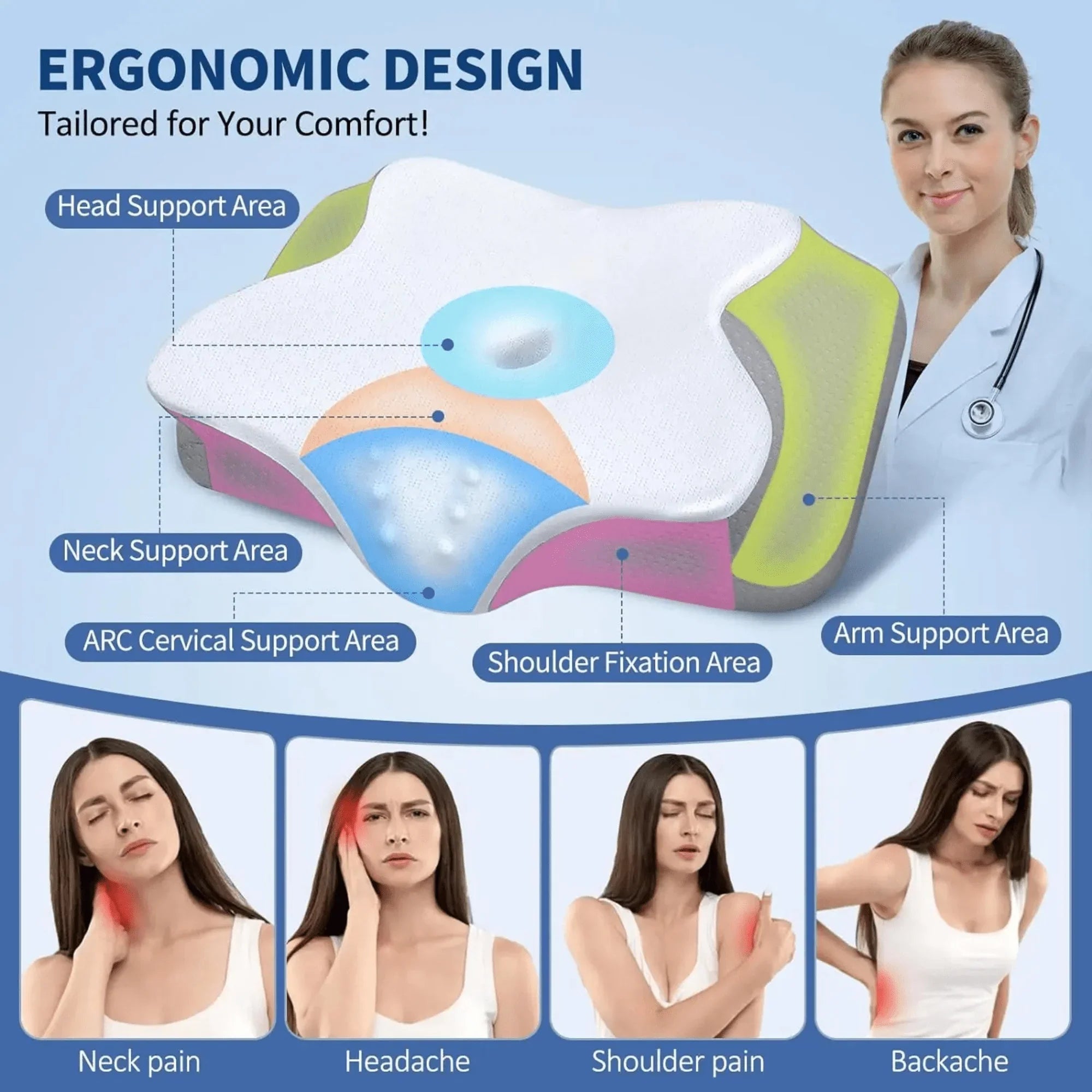 butterfly memory foam orthopedic pillow pain relief