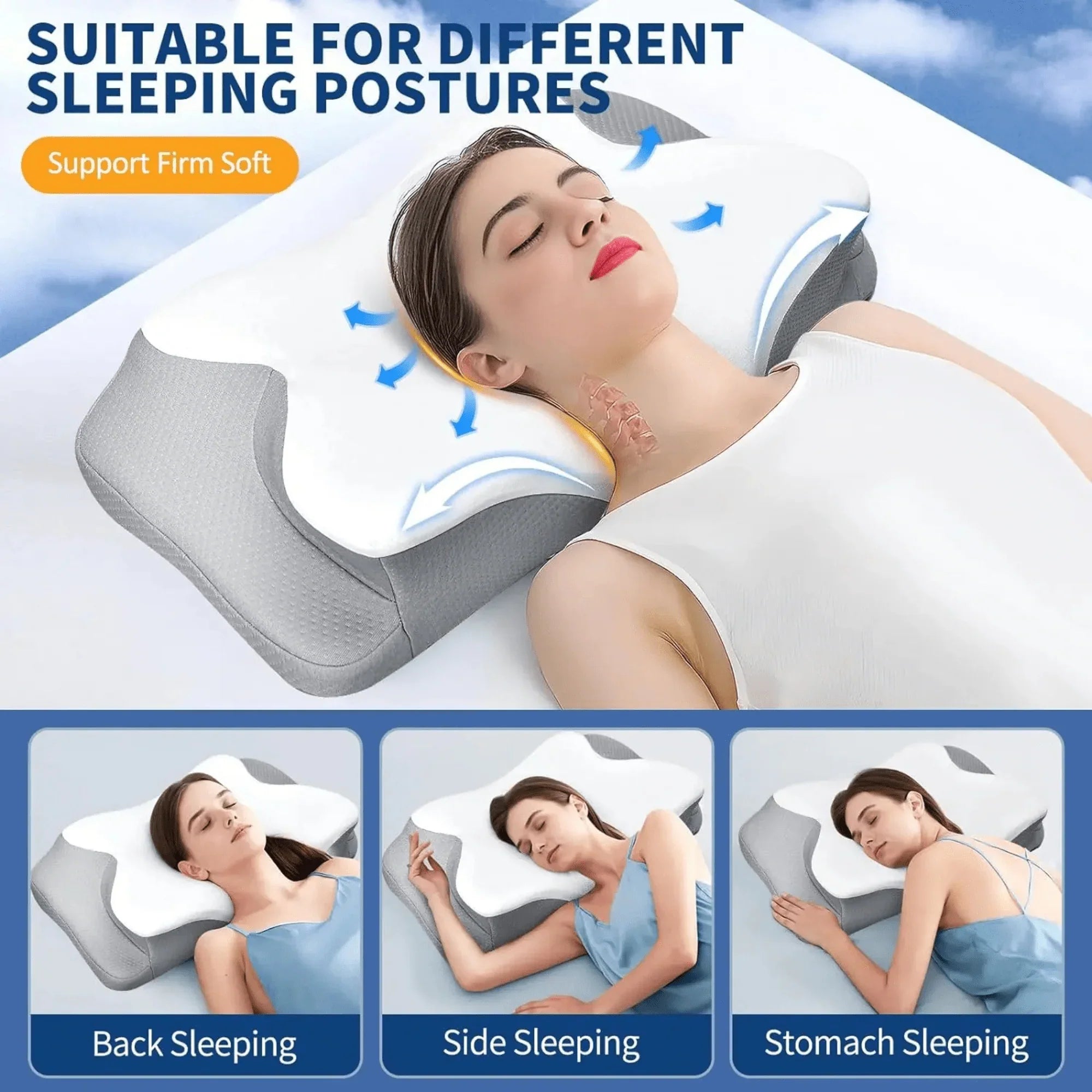 butterfly memory foam orthopedic pillow pain relief