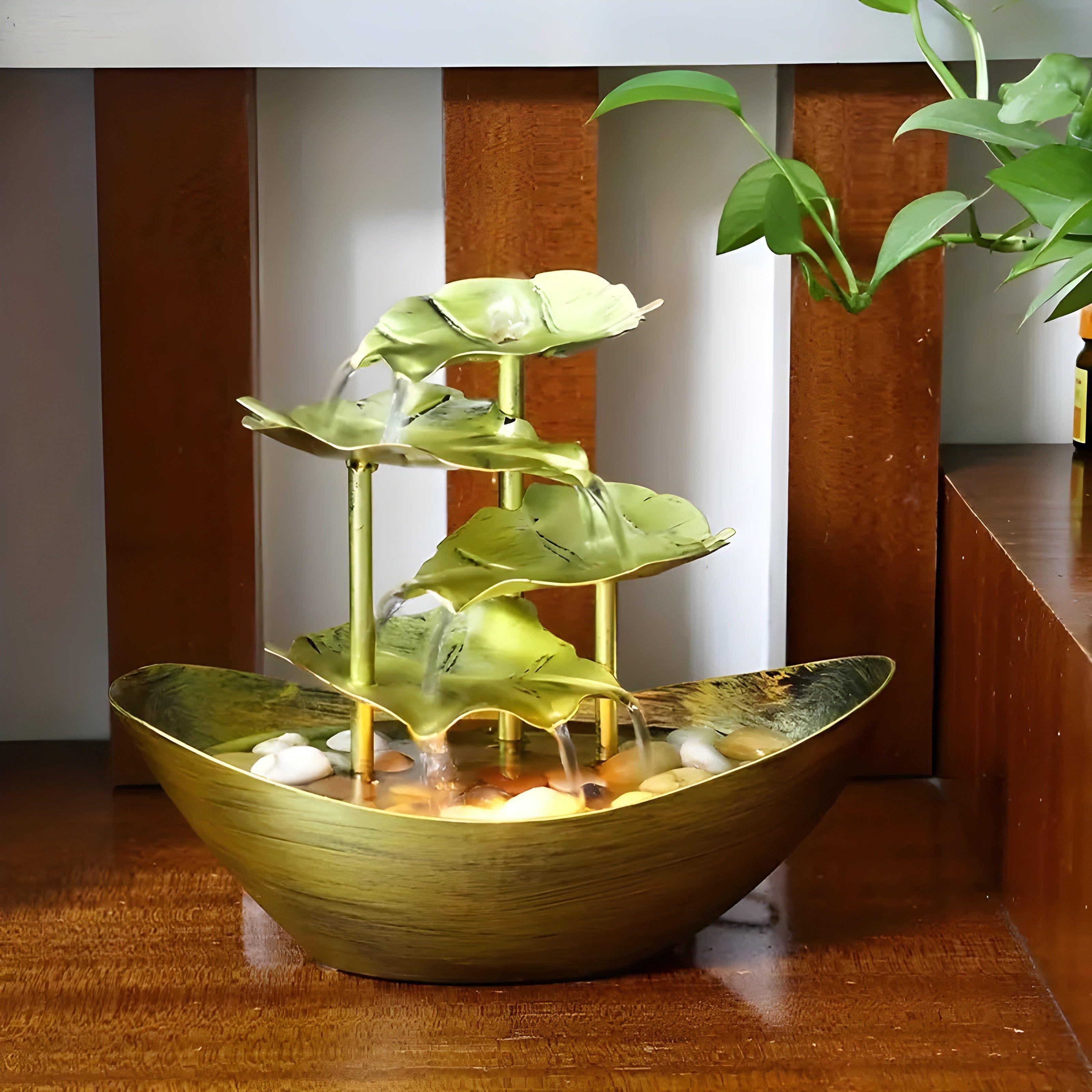 ironleaf fountain vintage iron leaf tabletop decor led light