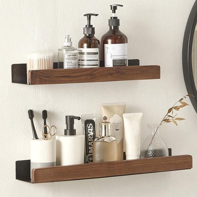 solid wood wall mounted bathroom shelf organizer