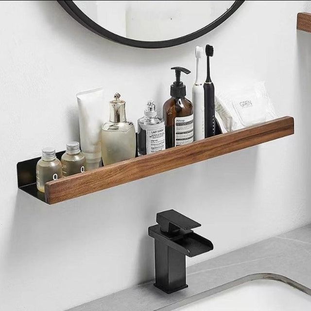 solid wood wall mounted bathroom shelf organizer
