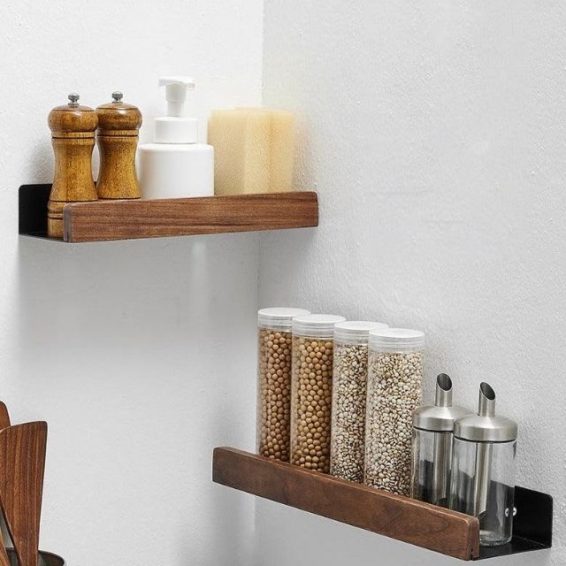solid wood wall mounted bathroom shelf organizer