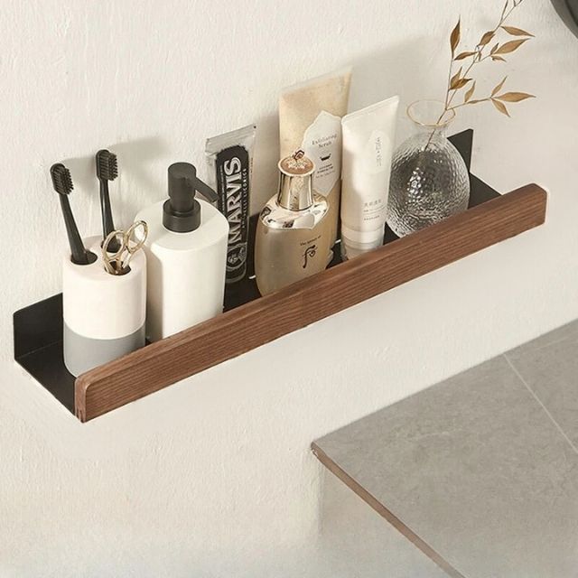 solid wood wall mounted bathroom shelf organizer