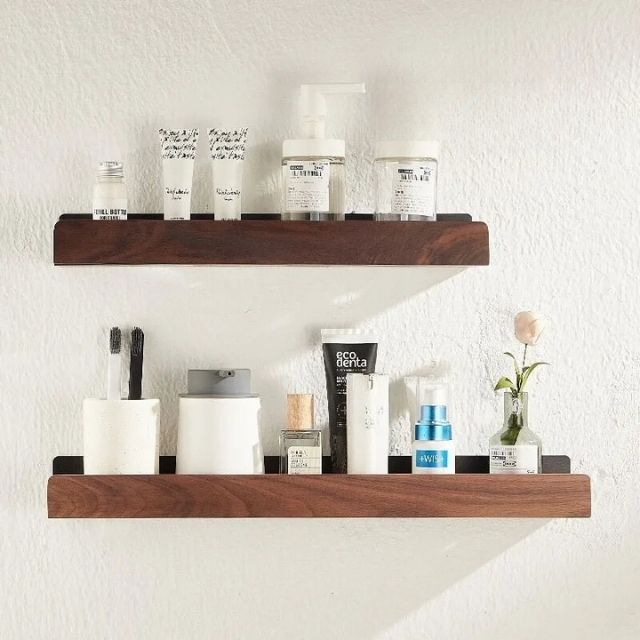 solid wood wall mounted bathroom shelf organizer