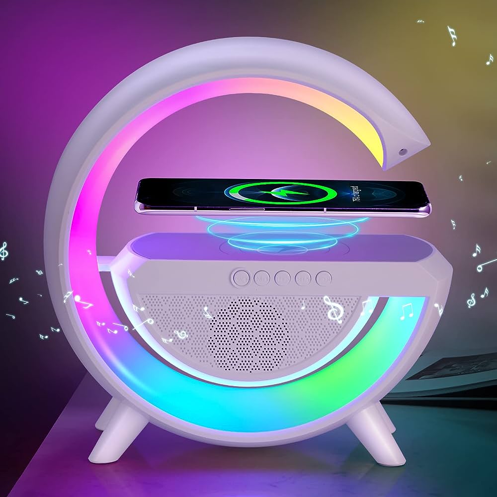 4 in 1 smart alarm clock mood light bluetooth speaker wireless charger