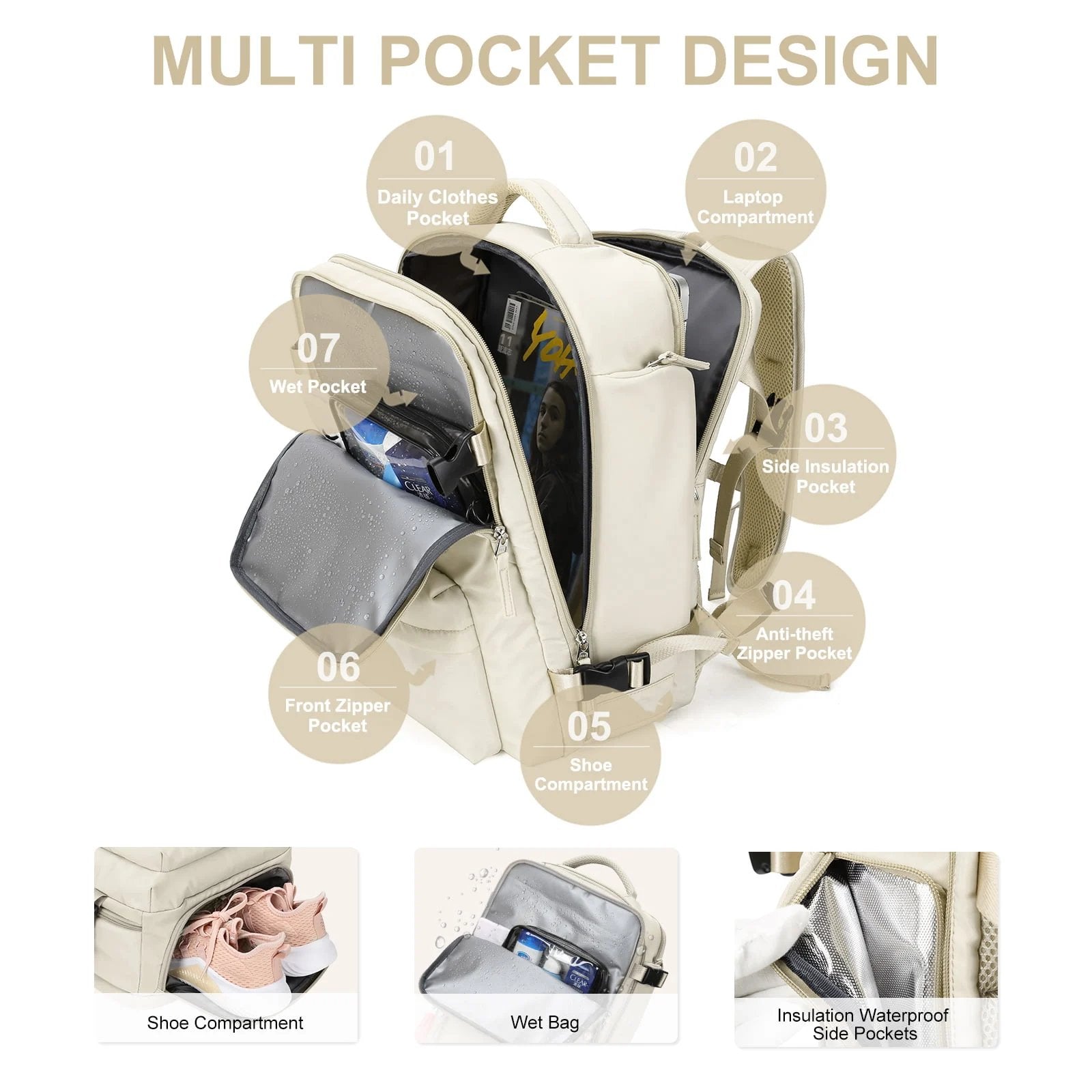 womens large waterproof travel backpack hiking rucksack usb charging