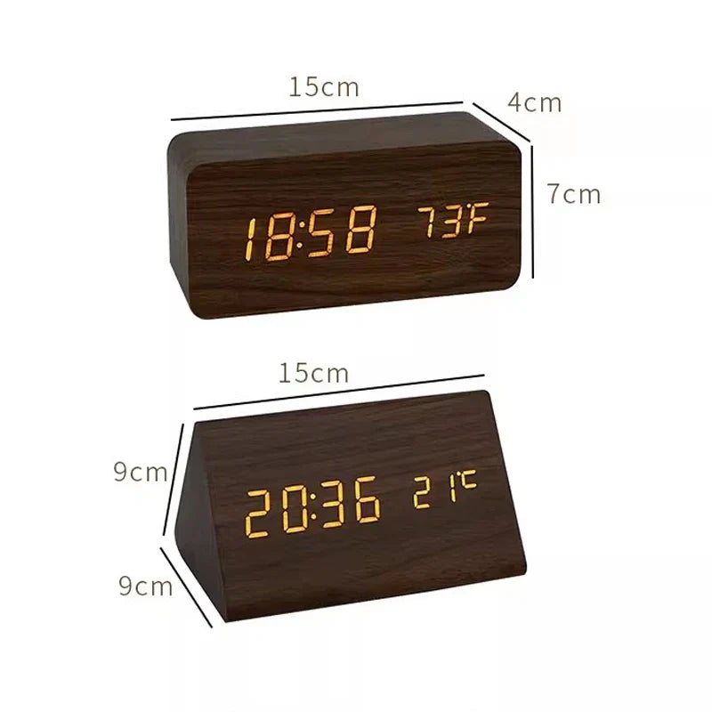 futura digital wooden alarm clock thermometer