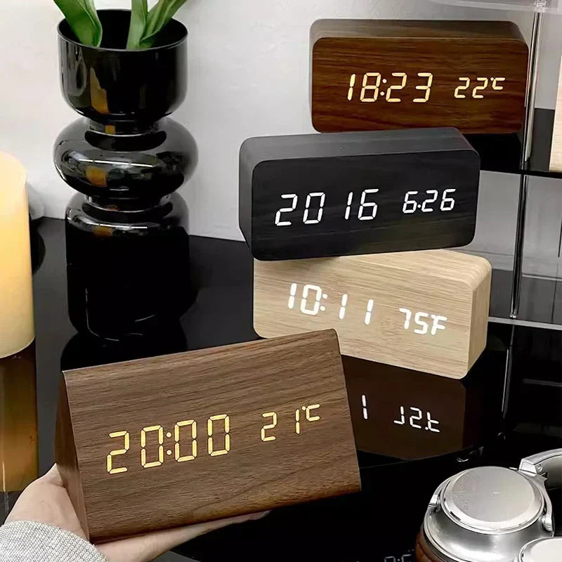 futura digital wooden alarm clock thermometer