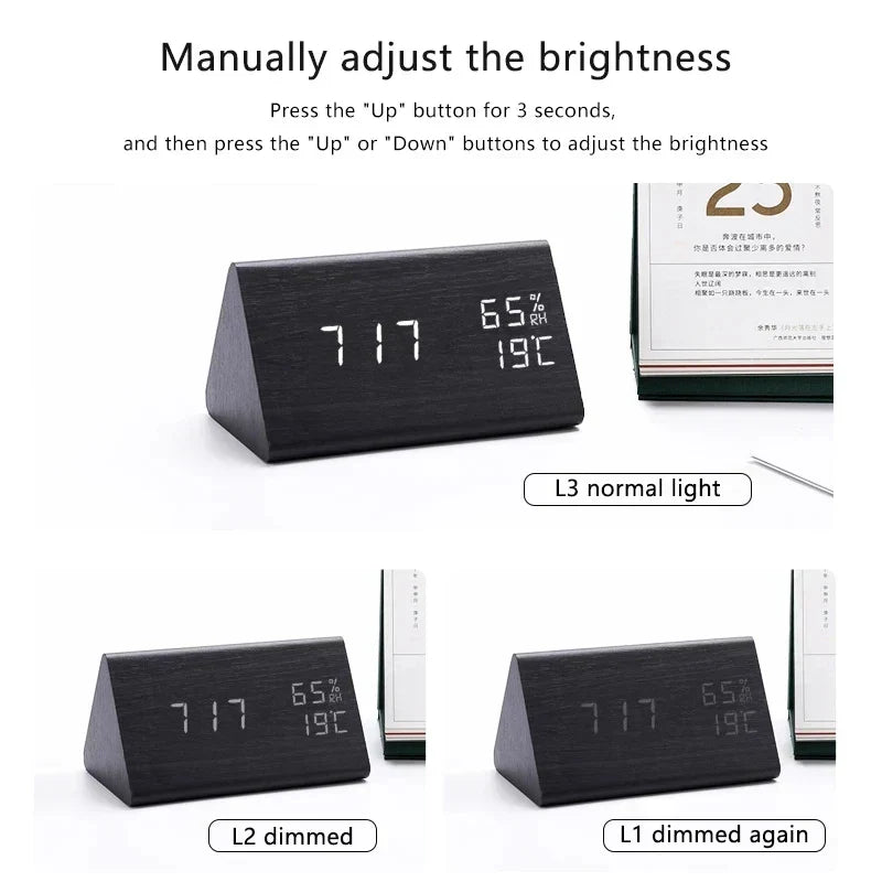futura digital wooden alarm clock thermometer