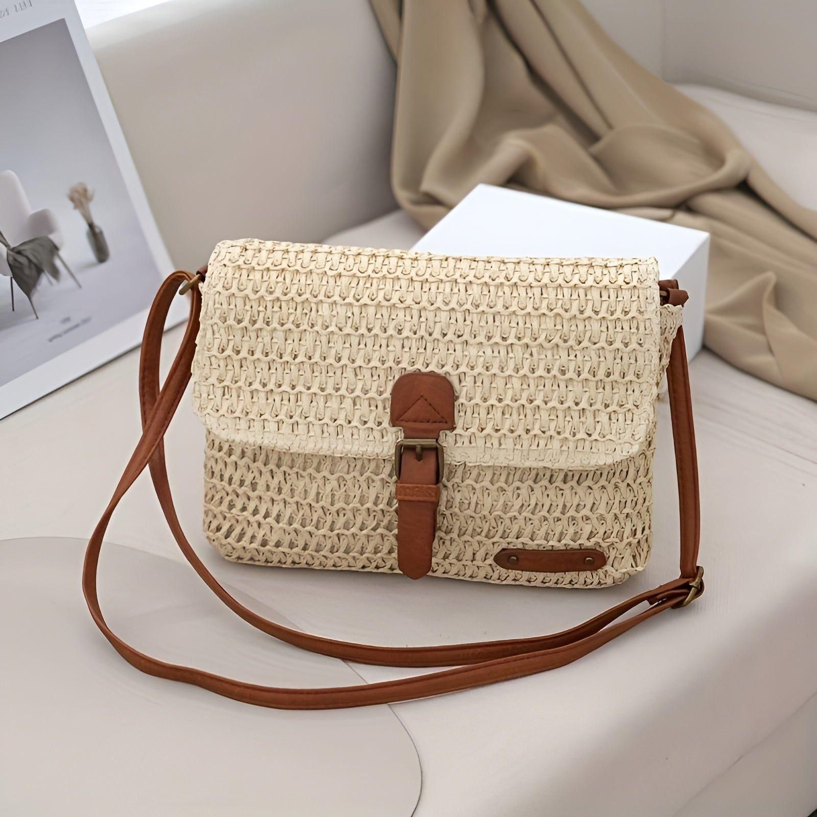 annalise vintage woven straw shoulder bag summer