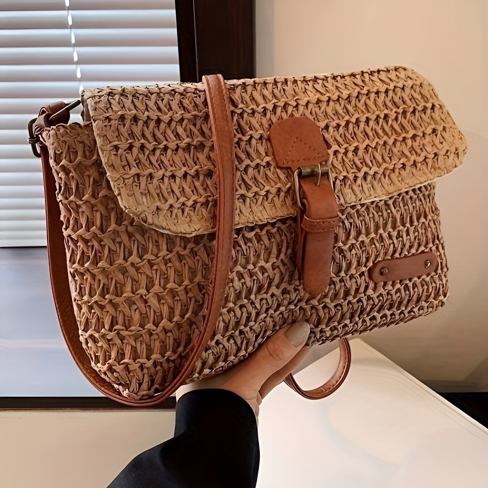 annalise vintage woven straw shoulder bag summer