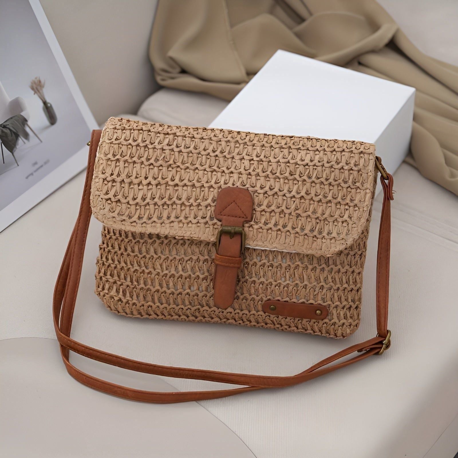 annalise vintage woven straw shoulder bag summer