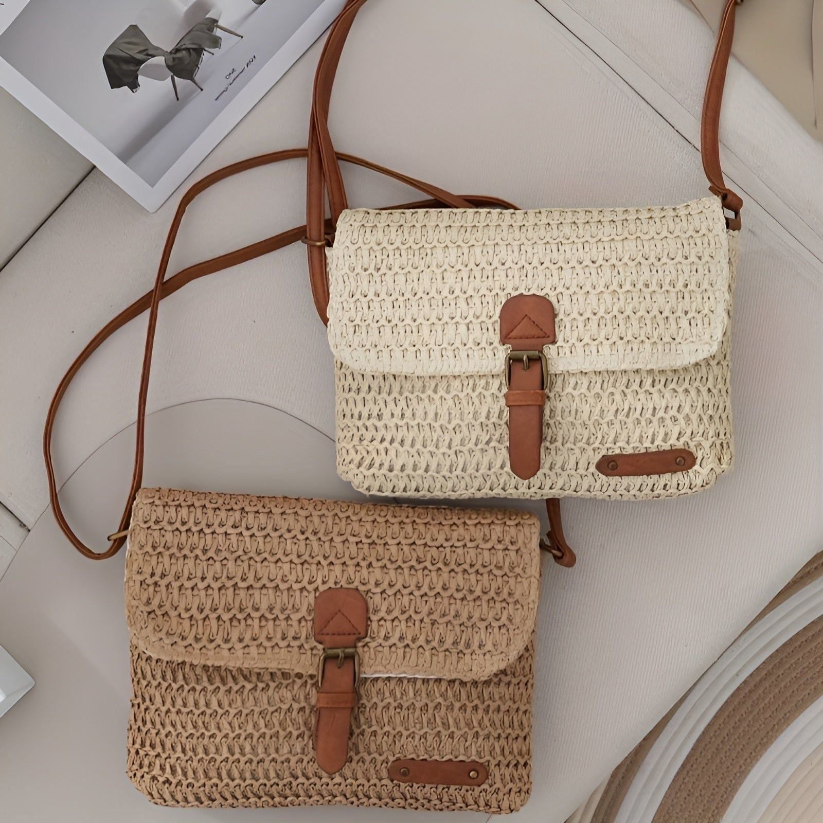 annalise vintage woven straw shoulder bag summer