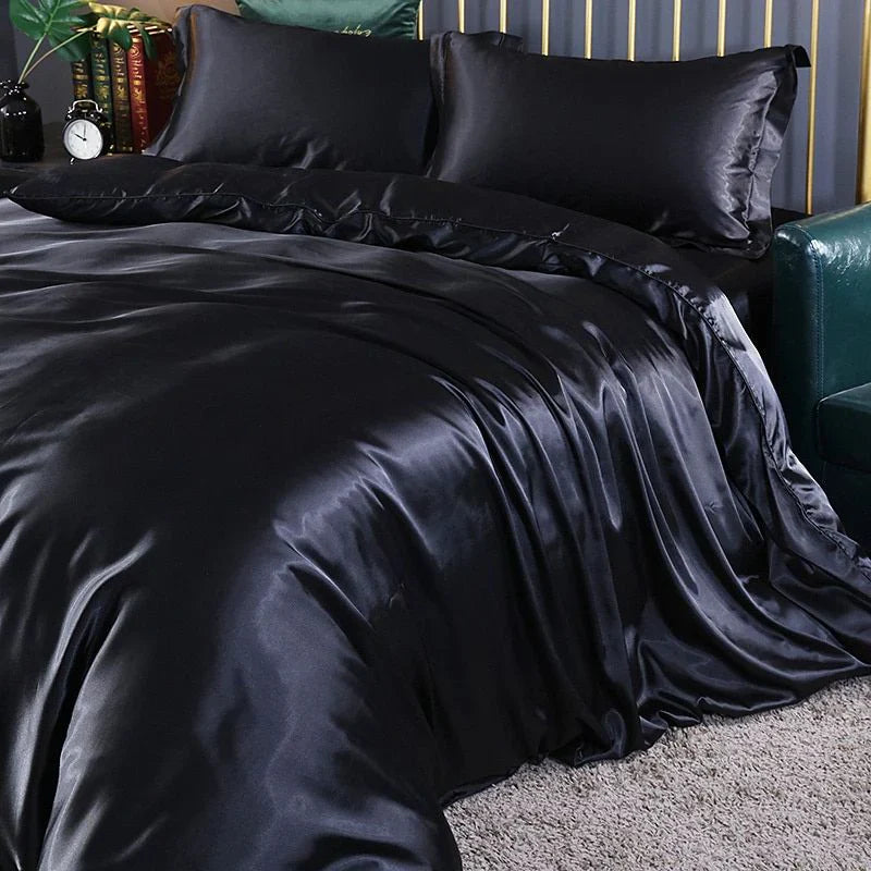 luxury silk satin bed linen set 4 pieces duvet cover pillowcases sheet