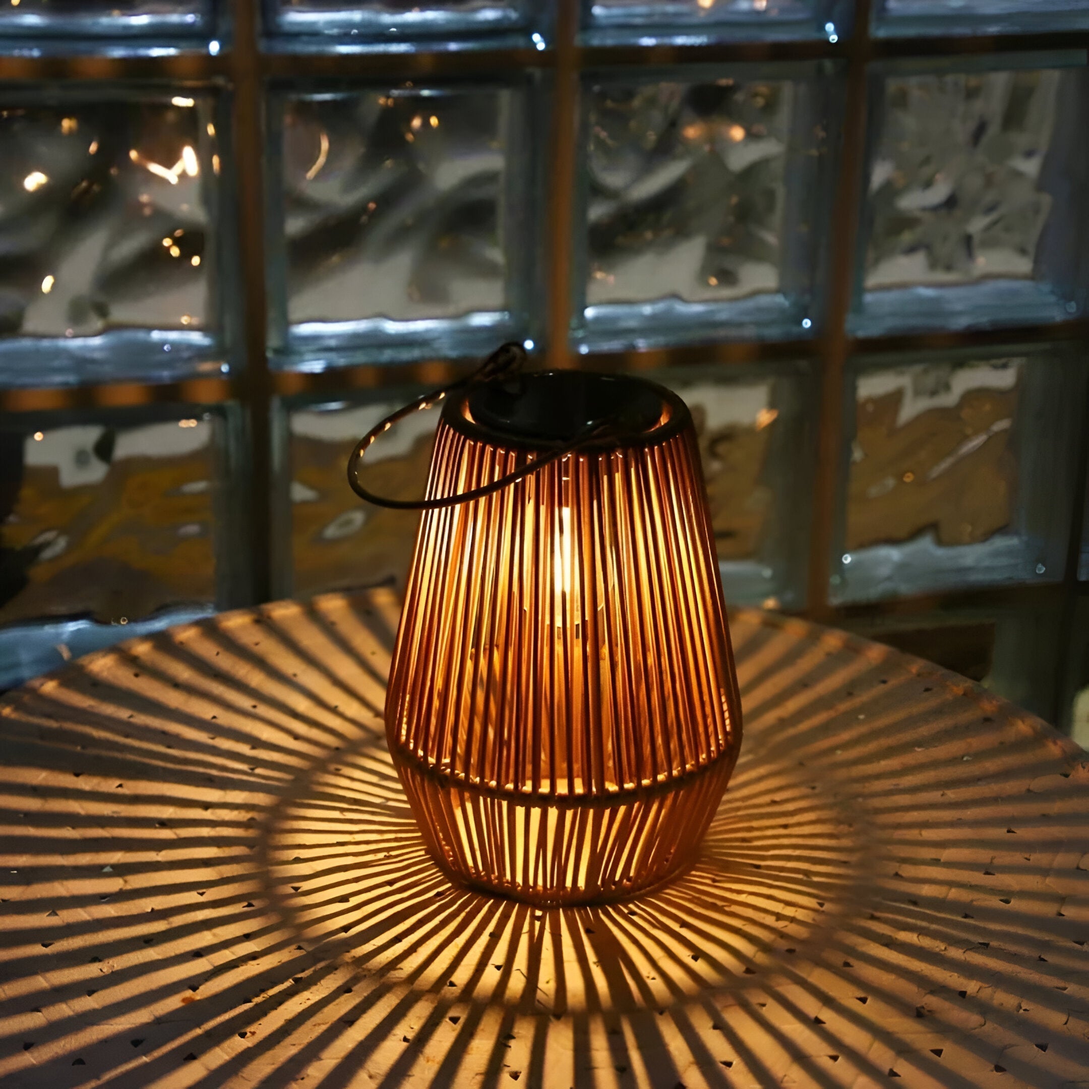 cage rattan bamboo solar garden light waterproof hanging lantern