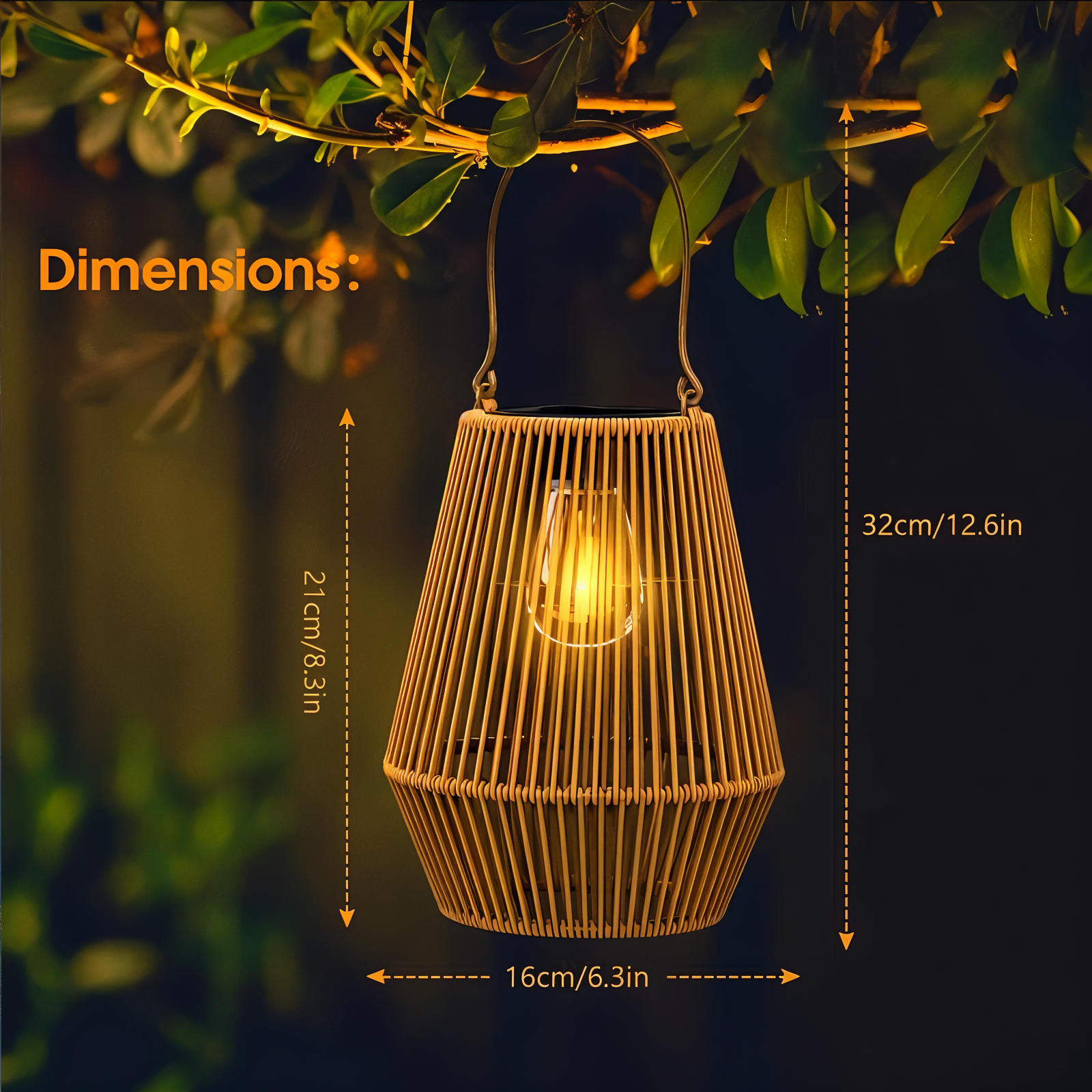 cage rattan bamboo solar garden light waterproof hanging lantern