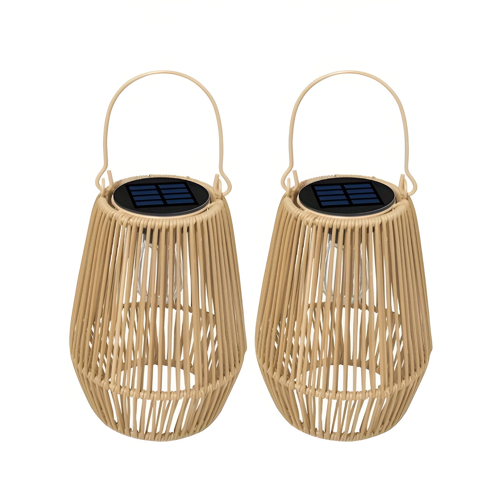 cage rattan bamboo solar garden light waterproof hanging lantern