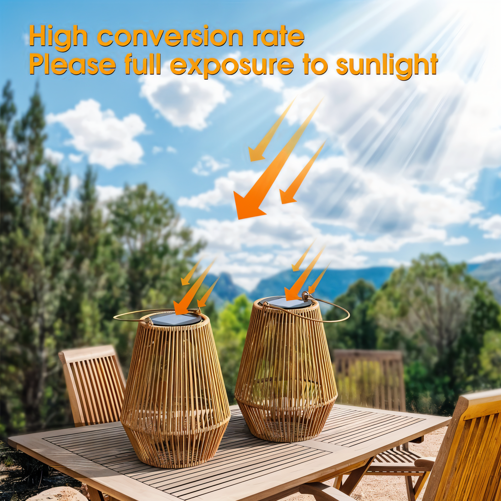 cage rattan bamboo solar garden light waterproof hanging lantern