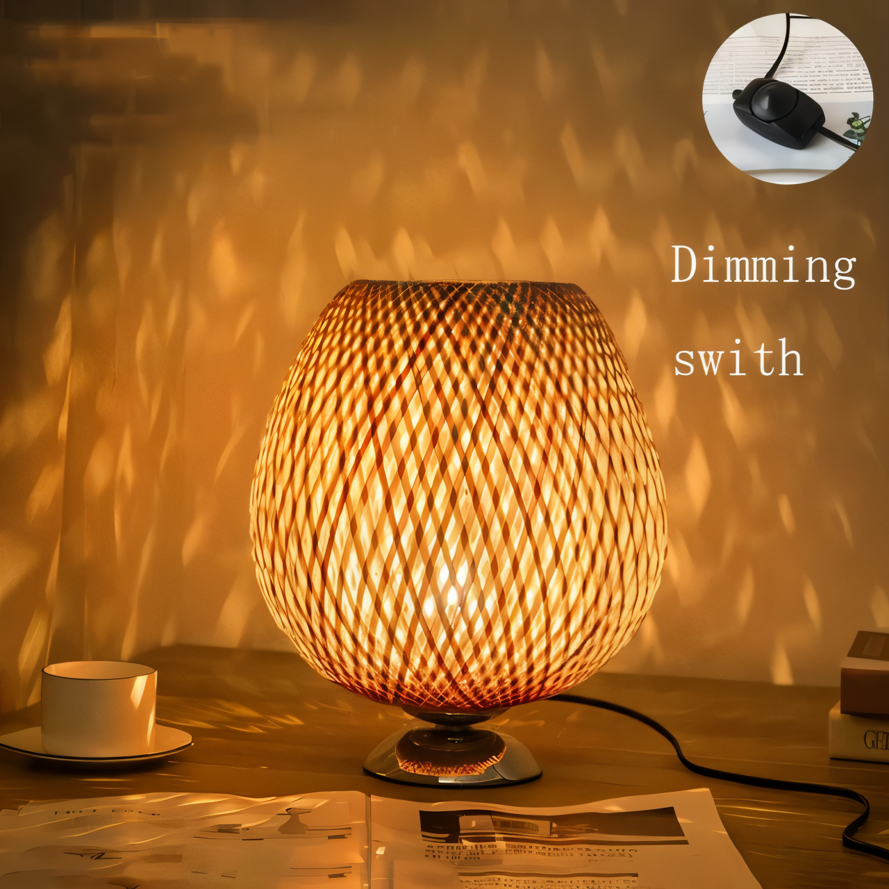 NatureHue Vintage Bamboo Rattan Desk Lamp.  A unique, eco-friendly bamboo and rattan desk lamp, perfect for adding a touch of boho style to any room.