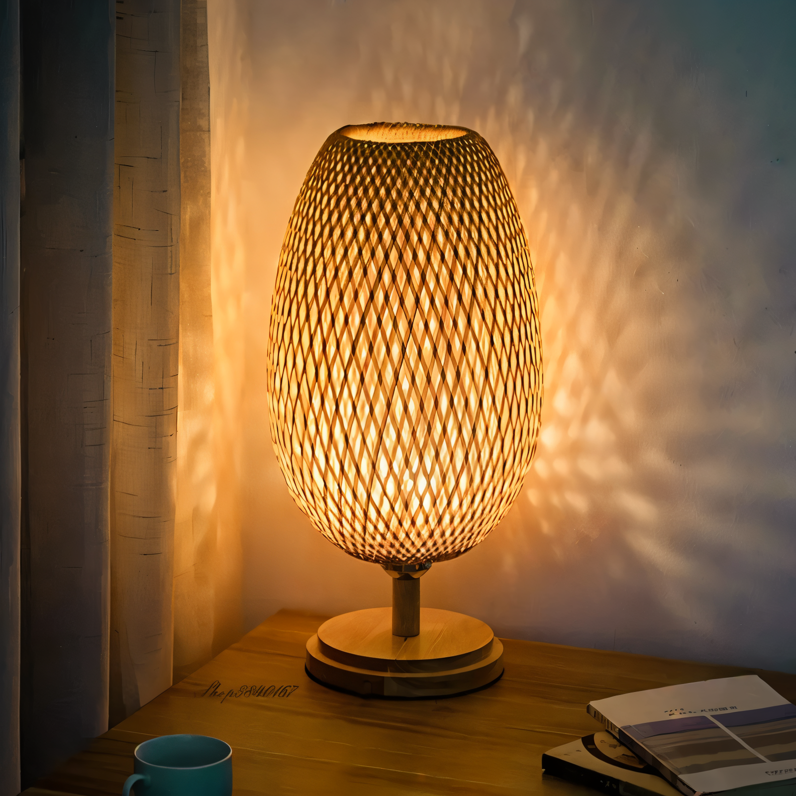 NatureHue Vintage Bamboo Rattan Desk Lamp.  A unique, eco-friendly bamboo and rattan desk lamp, perfect for adding a touch of boho style to any room.