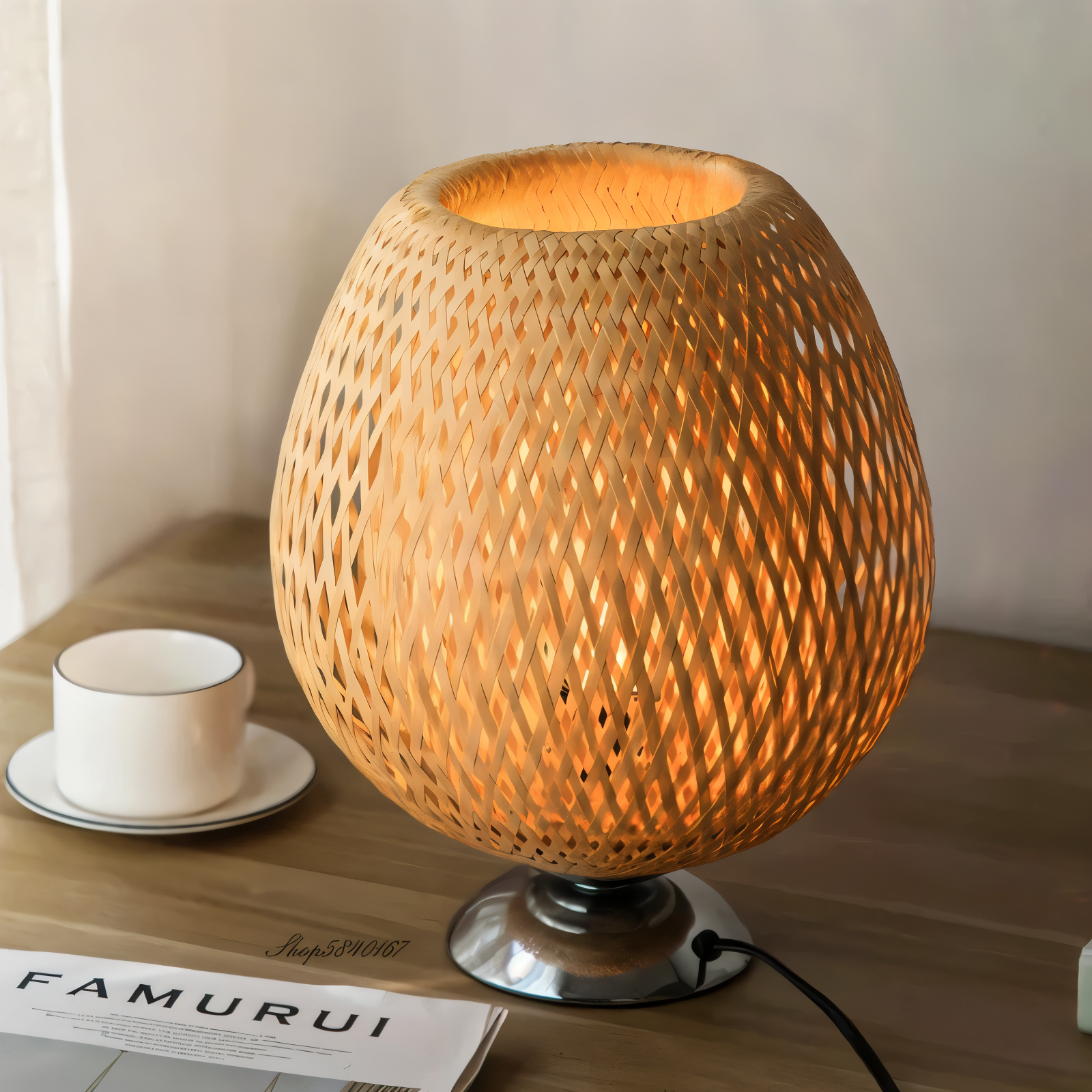 NatureHue Vintage Bamboo Rattan Desk Lamp.  A unique, eco-friendly bamboo and rattan desk lamp, perfect for adding a touch of boho style to any room.