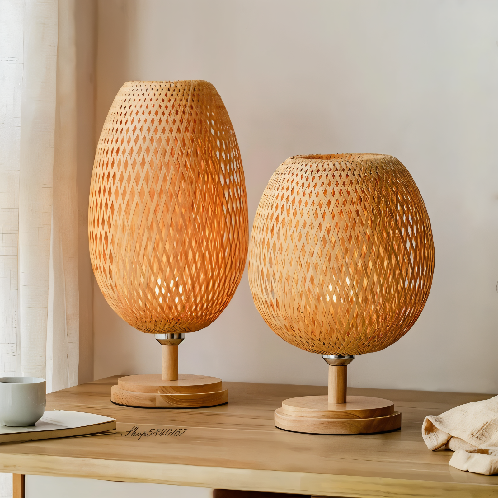 NatureHue Vintage Bamboo Rattan Desk Lamp.  A unique, eco-friendly bamboo and rattan desk lamp, perfect for adding a touch of boho style to any room.