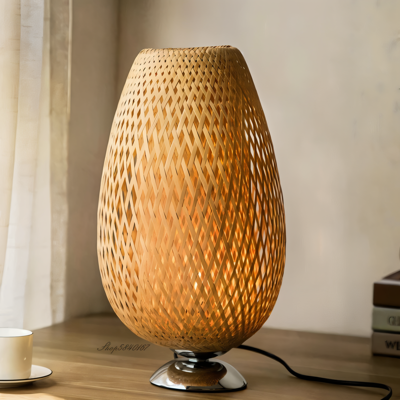 NatureHue Vintage Bamboo Rattan Desk Lamp.  A unique, eco-friendly bamboo and rattan desk lamp, perfect for adding a touch of boho style to any room.