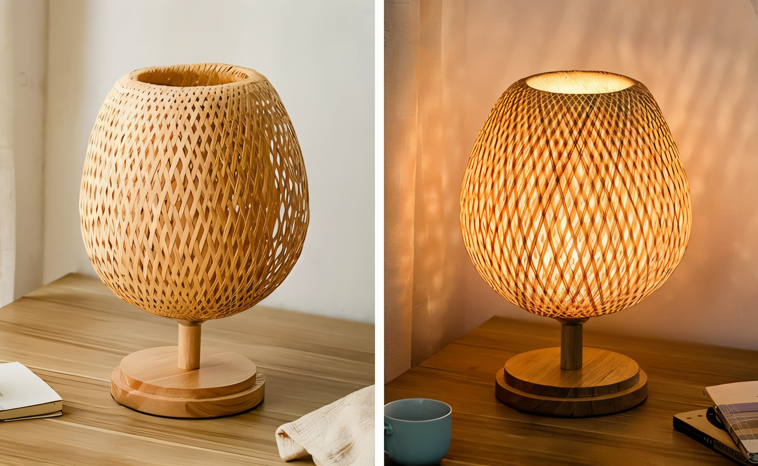 NatureHue Vintage Bamboo Rattan Desk Lamp.  A unique, eco-friendly bamboo and rattan desk lamp, perfect for adding a touch of boho style to any room.