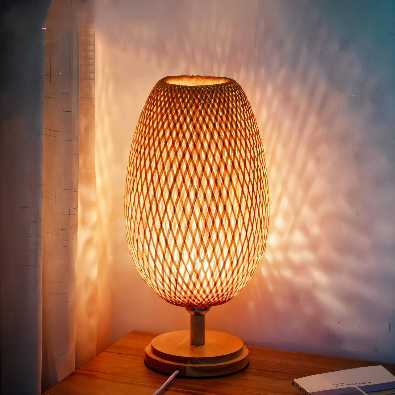 NatureHue Vintage Bamboo Rattan Desk Lamp.  A unique, eco-friendly bamboo and rattan desk lamp, perfect for adding a touch of boho style to any room.
