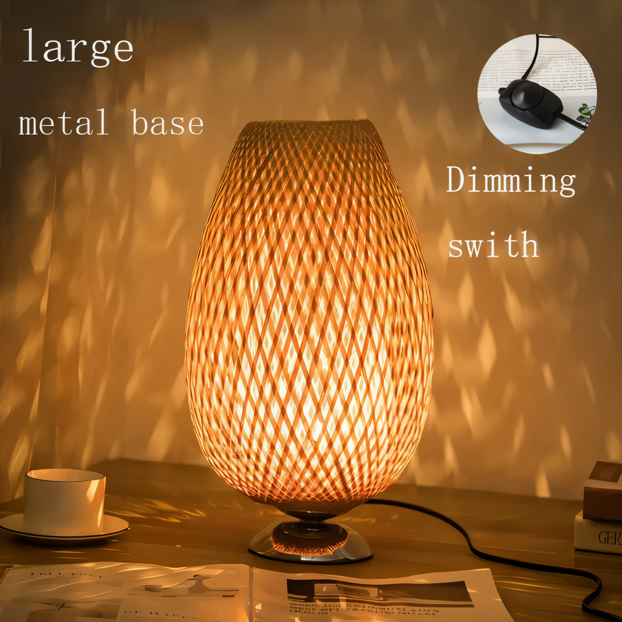 NatureHue Vintage Bamboo Rattan Desk Lamp.  A unique, eco-friendly bamboo and rattan desk lamp, perfect for adding a touch of boho style to any room.