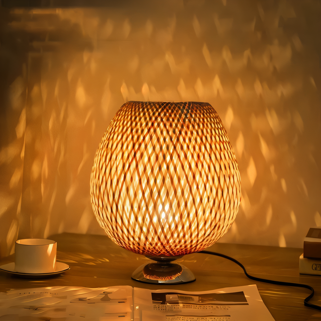 NatureHue Vintage Bamboo Rattan Desk Lamp.  A unique, eco-friendly bamboo and rattan desk lamp, perfect for adding a touch of boho style to any room.
