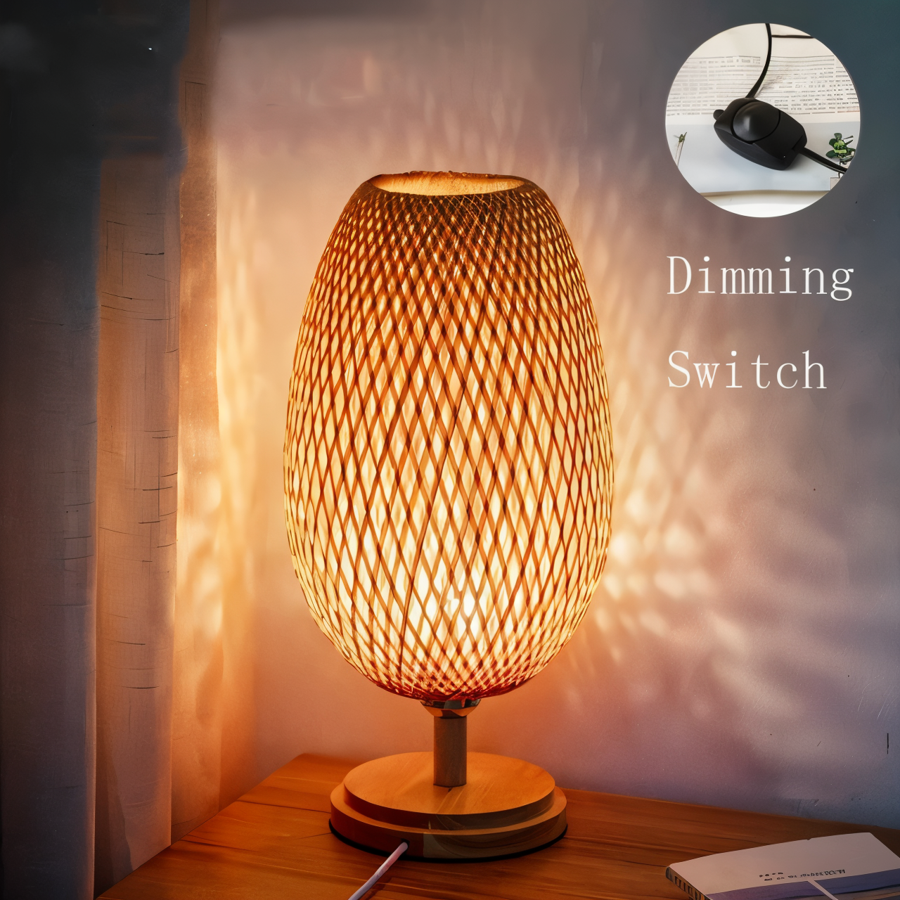 NatureHue Vintage Bamboo Rattan Desk Lamp.  A unique, eco-friendly bamboo and rattan desk lamp, perfect for adding a touch of boho style to any room.