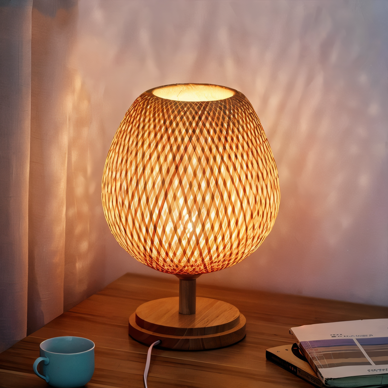 NatureHue Vintage Bamboo Rattan Desk Lamp.  A unique, eco-friendly bamboo and rattan desk lamp, perfect for adding a touch of boho style to any room.