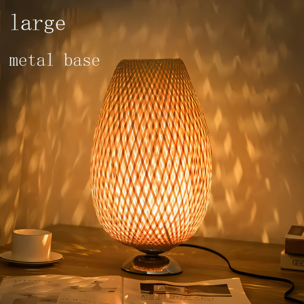 NatureHue Vintage Bamboo Rattan Desk Lamp.  A unique, eco-friendly bamboo and rattan desk lamp, perfect for adding a touch of boho style to any room.