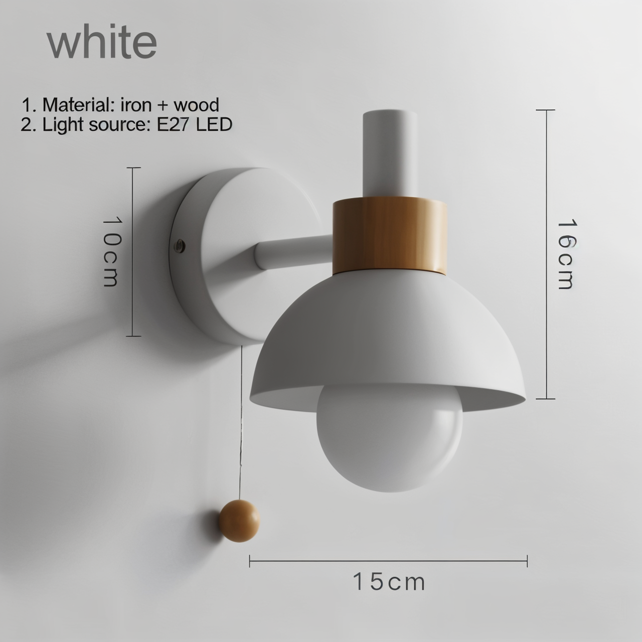 pastel pop wall light wood iron macaron sconce pull switch