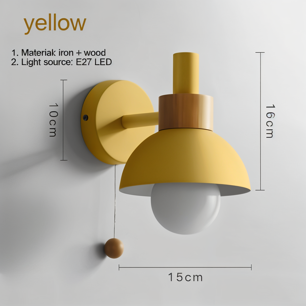 pastel pop wall light wood iron macaron sconce pull switch