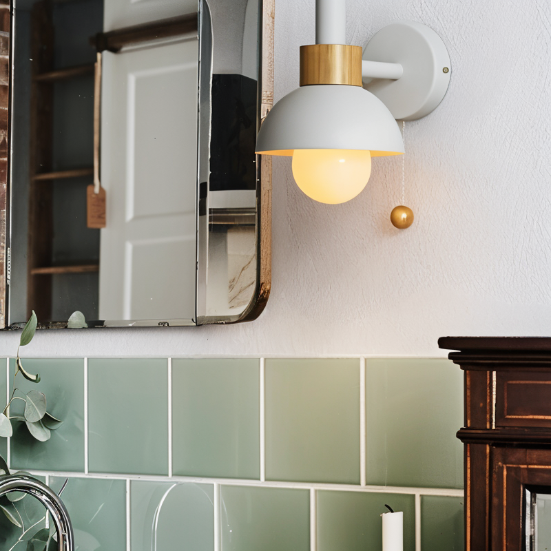 pastel pop wall light wood iron macaron sconce pull switch