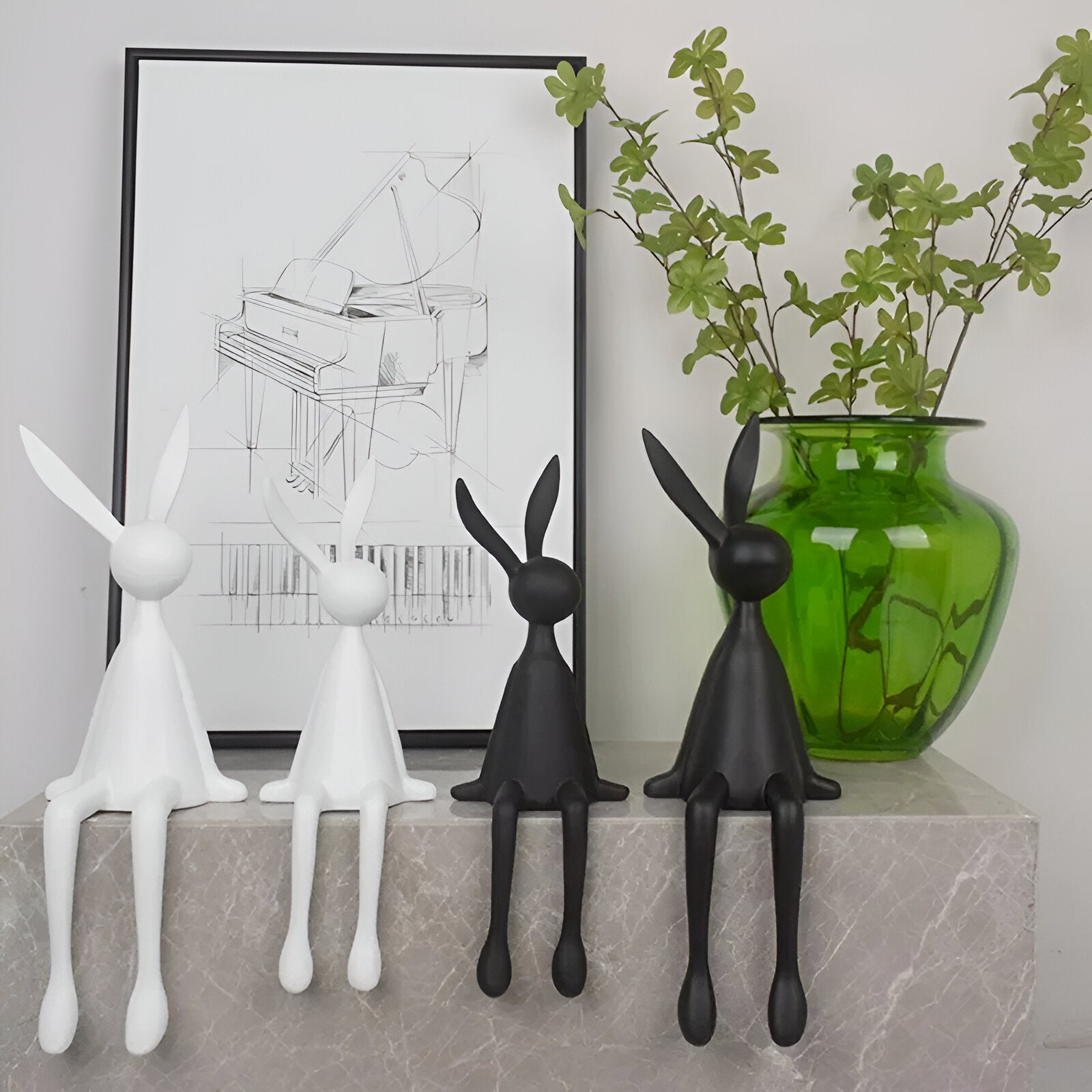 resin lux modern easter bunny black white blue sitting rabbit decorati