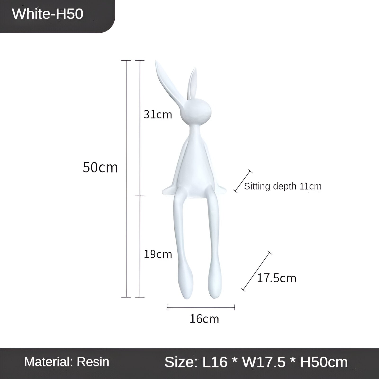 resin lux modern easter bunny black white blue sitting rabbit decorati