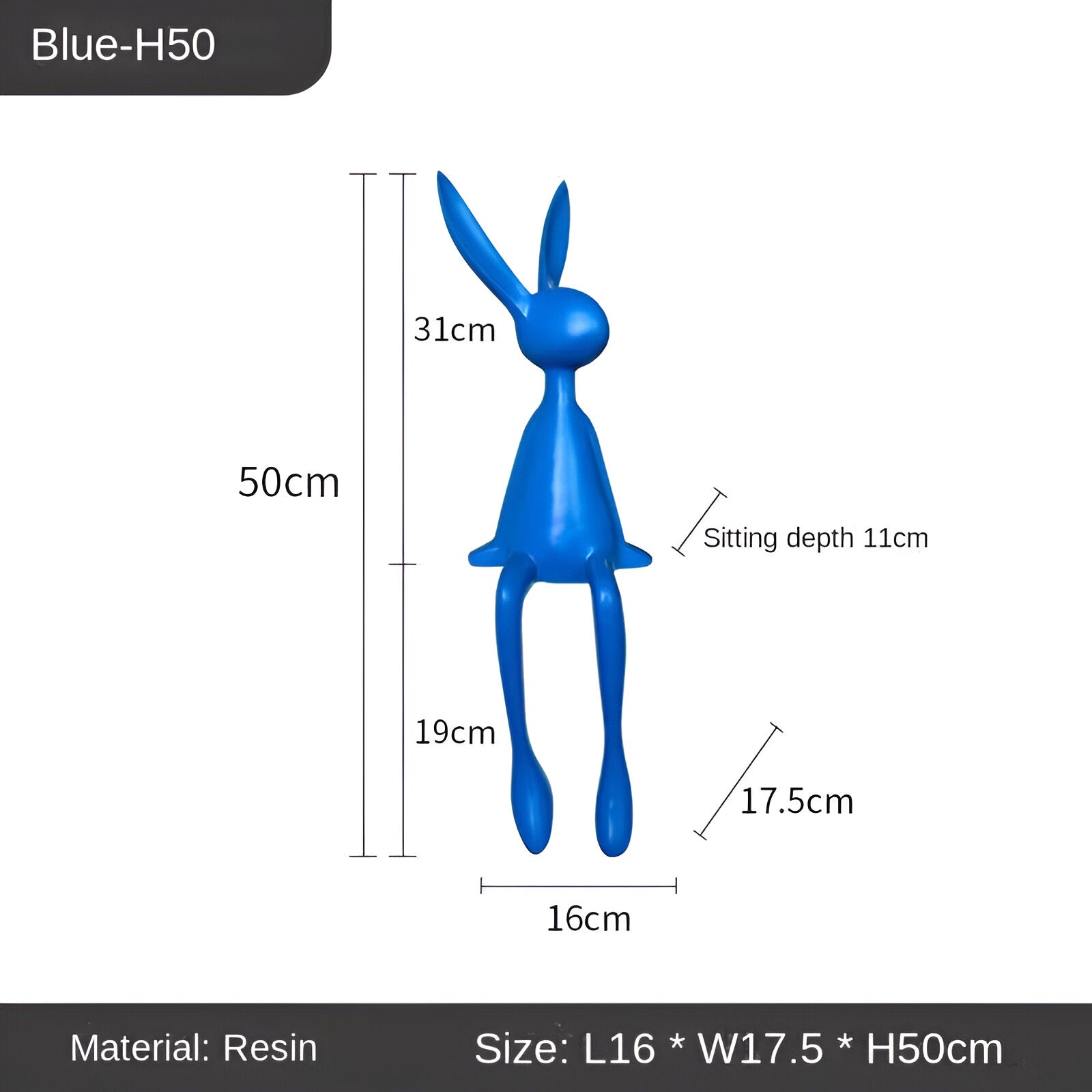 resin lux modern easter bunny black white blue sitting rabbit decorati
