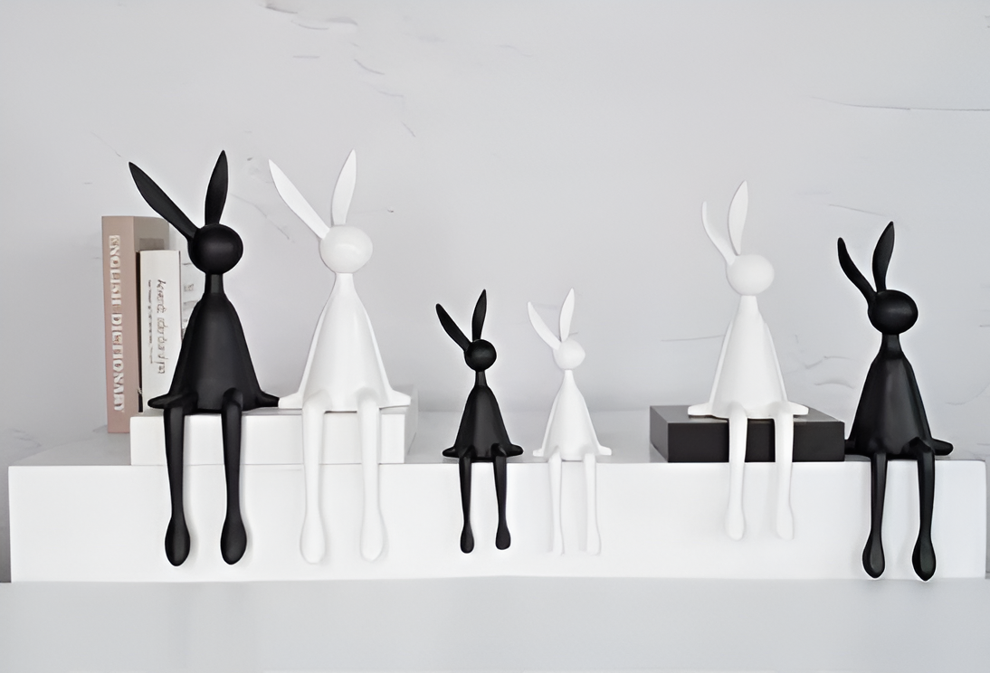 resin lux modern easter bunny black white blue sitting rabbit decorati