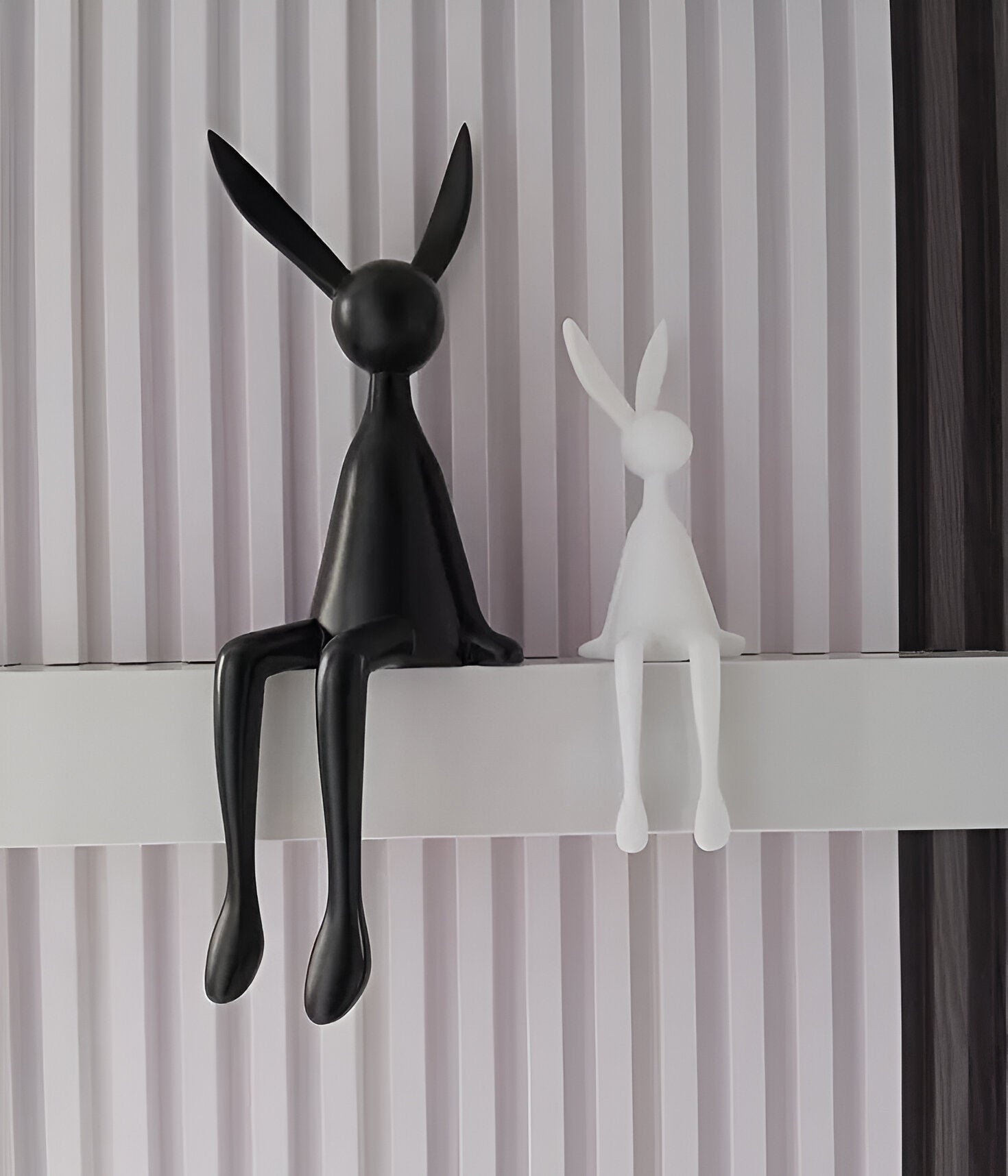 resin lux modern easter bunny black white blue sitting rabbit decorati