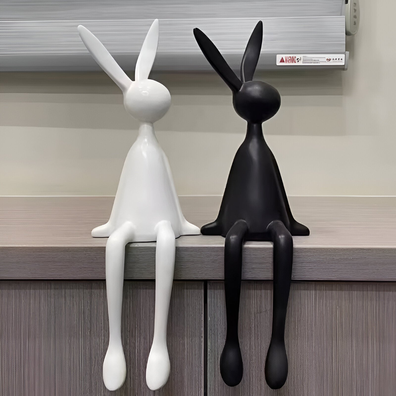 resin lux modern easter bunny black white blue sitting rabbit decorati