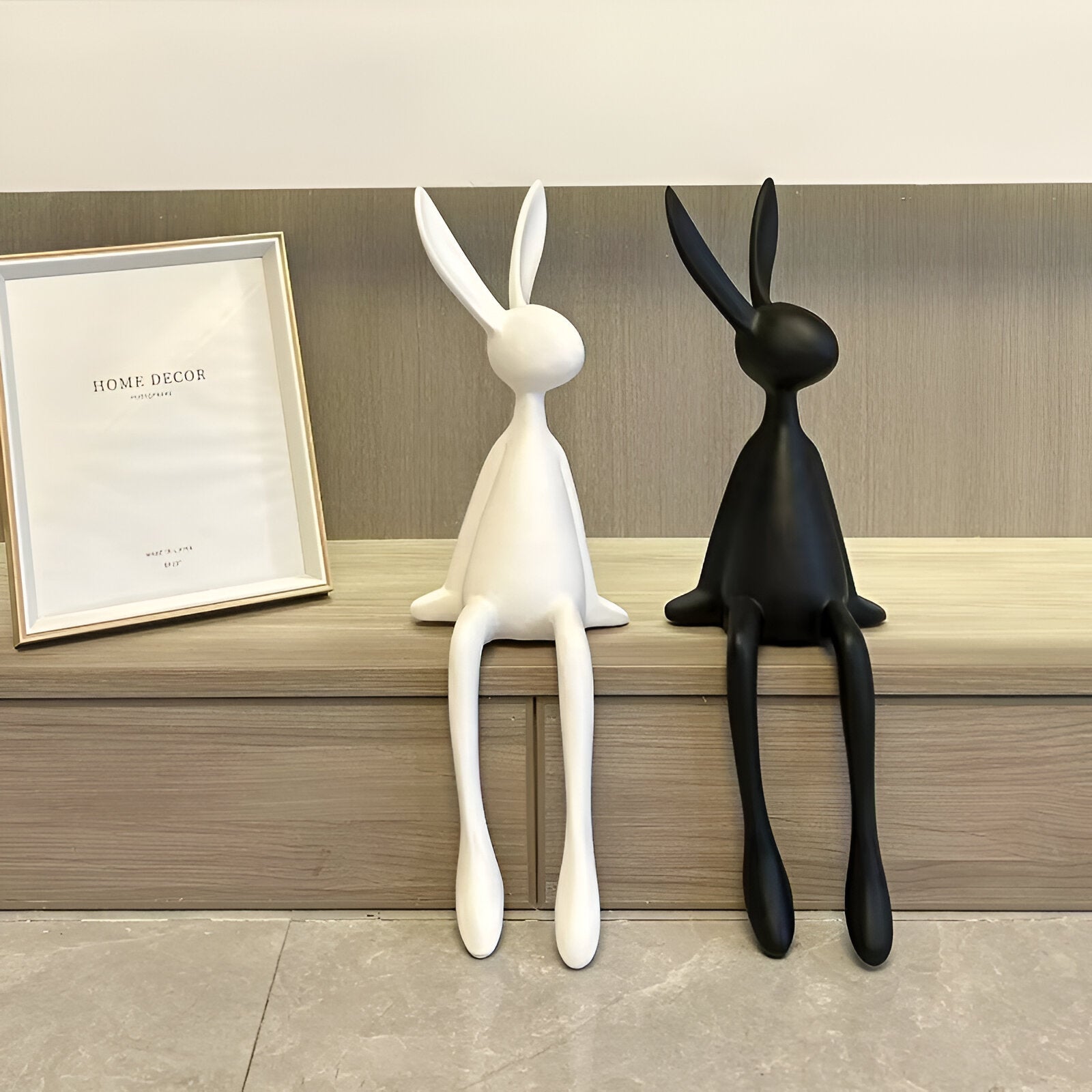 resin lux modern easter bunny black white blue sitting rabbit decorati